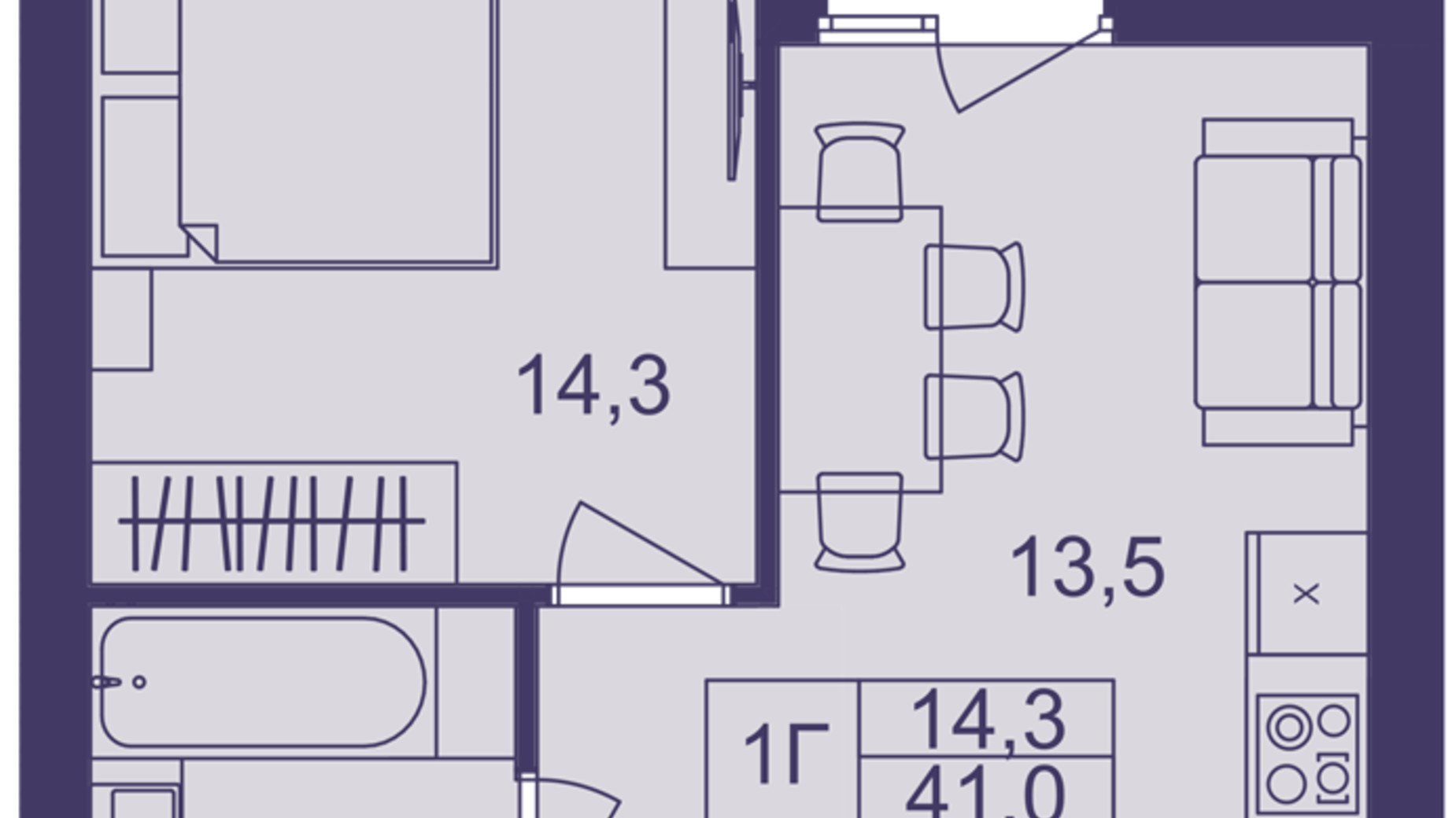 Планировка 1-комнатной квартиры в ЖК Lavanda Park 41 м², фото 691328