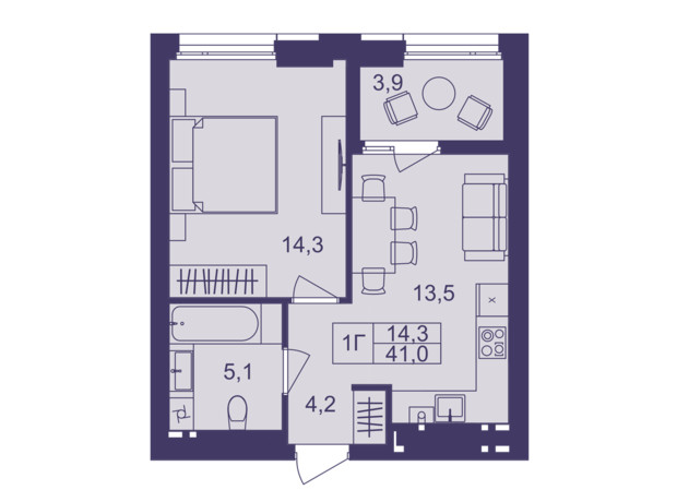 ЖК Lavanda Park: планировка 1-комнатной квартиры 41 м²