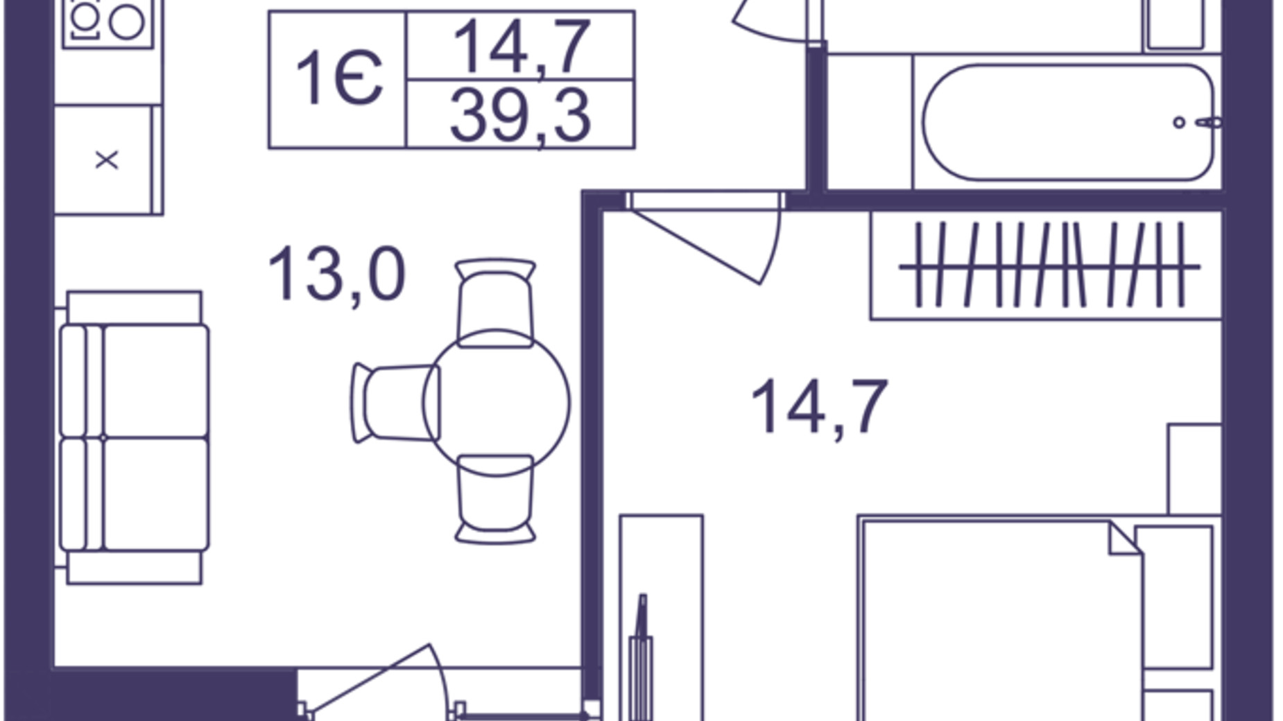Планировка 1-комнатной квартиры в ЖК Lavanda Park 39.3 м², фото 691329