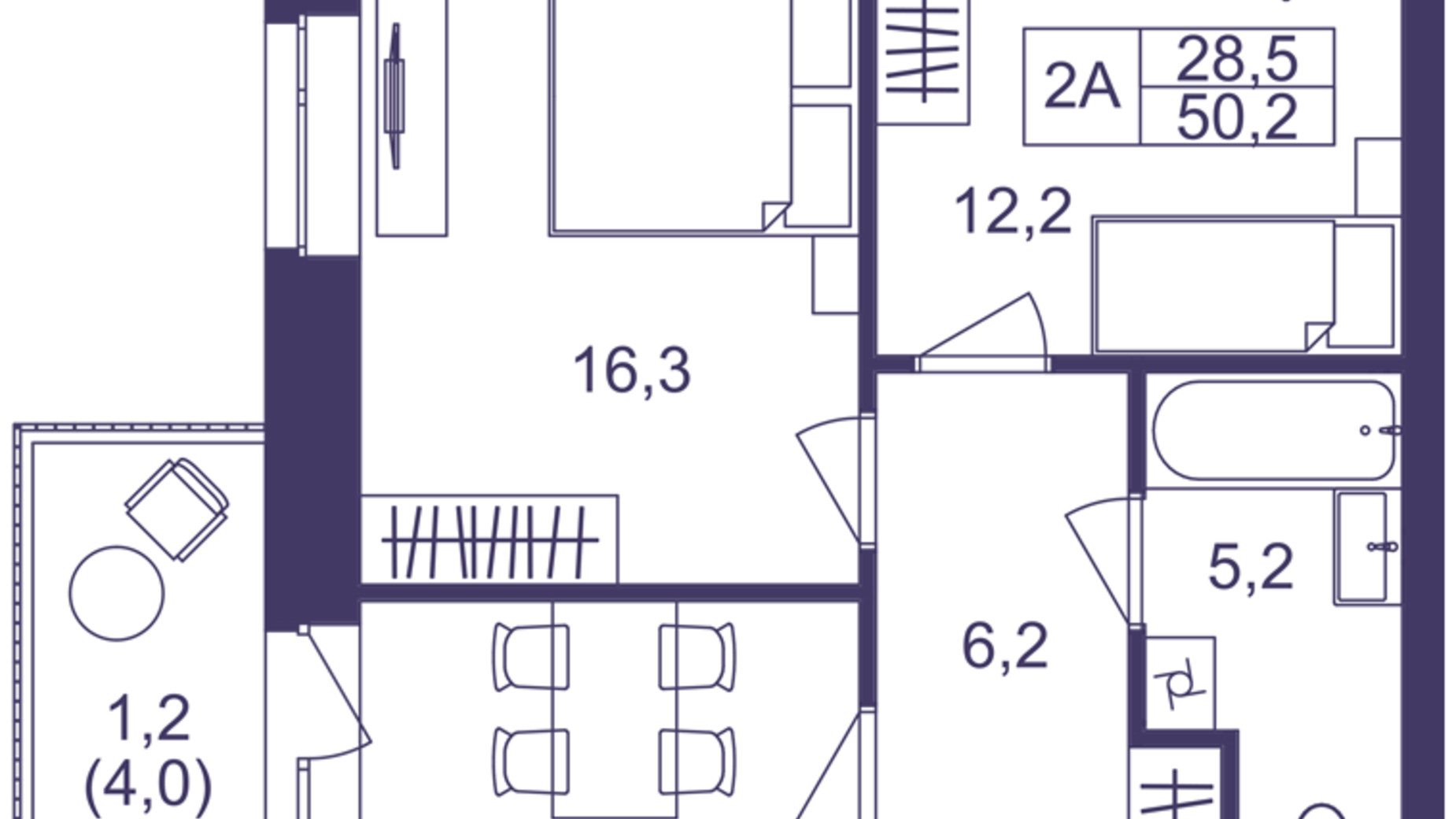 Планування 2-кімнатної квартири в ЖК Lavanda Park 50.2 м², фото 691333