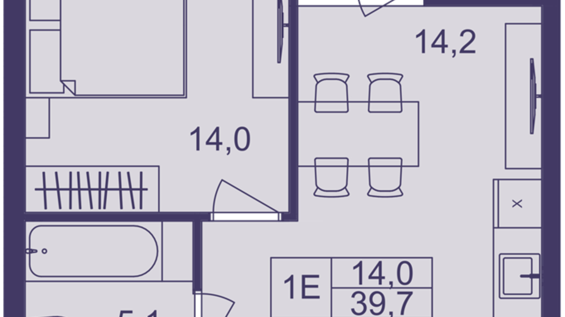 Планировка 1-комнатной квартиры в ЖК Lavanda Park 39.7 м², фото 691335
