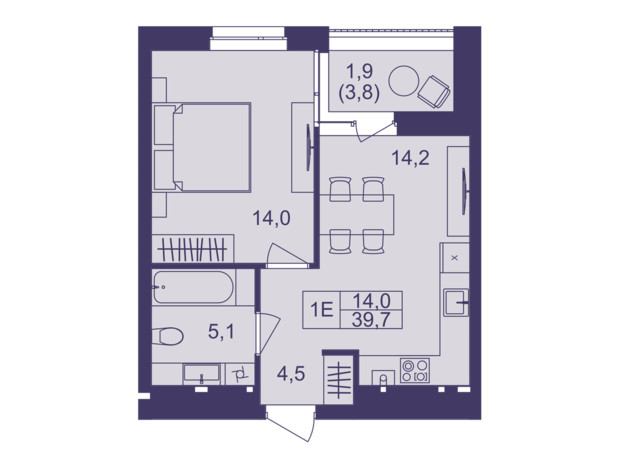 ЖК Lavanda Park: планування 1-кімнатної квартири 39.7 м²