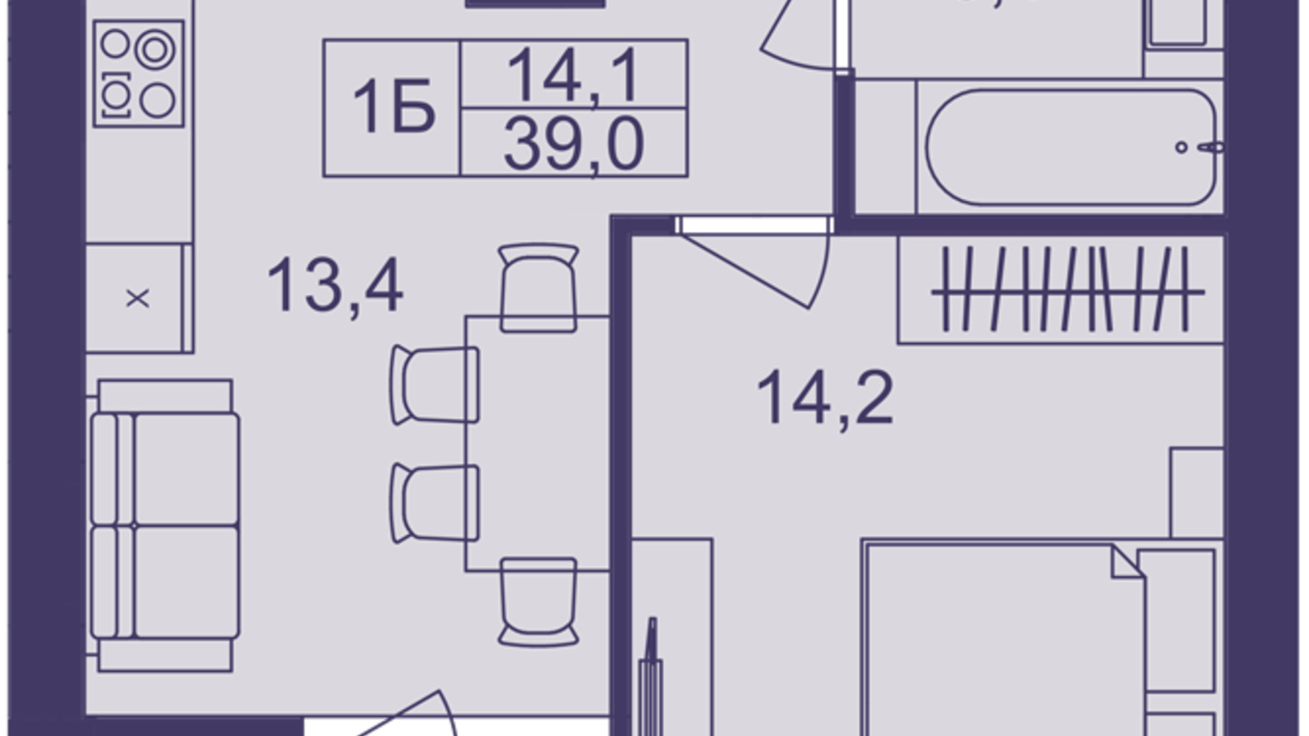 Планировка 1-комнатной квартиры в ЖК Lavanda Park 39 м², фото 691337