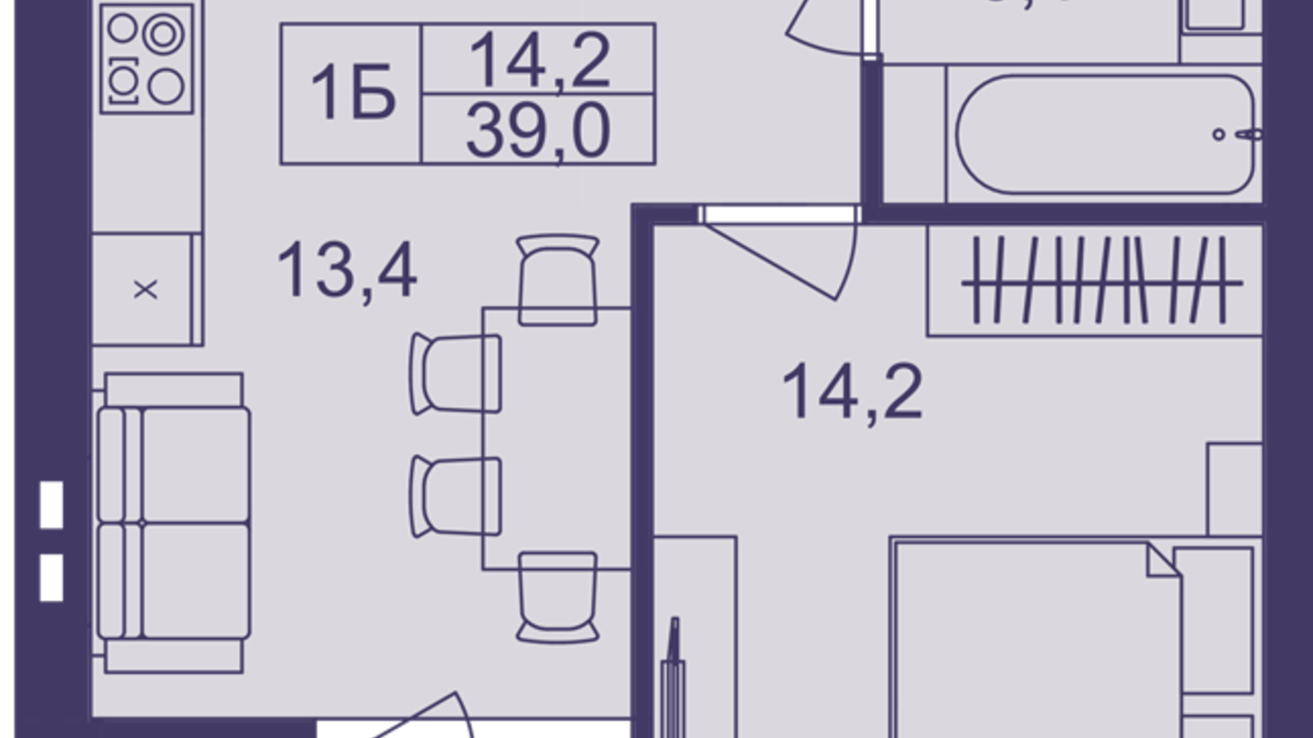 Планування 1-кімнатної квартири в ЖК Lavanda Park 39 м², фото 691340