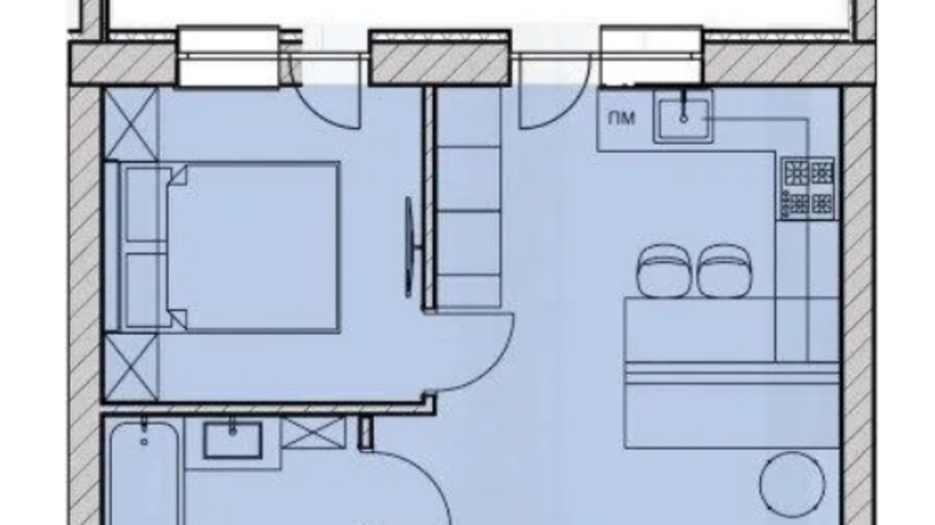 Планировка 1-комнатной квартиры в ЖК Good Home 45.3 м², фото 691550