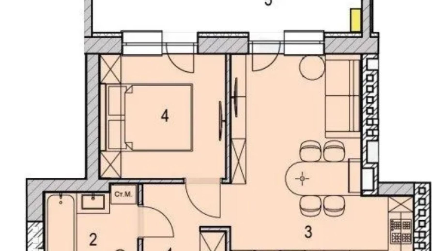 Планування 1-кімнатної квартири в ЖК Good Home 46.8 м², фото 691554