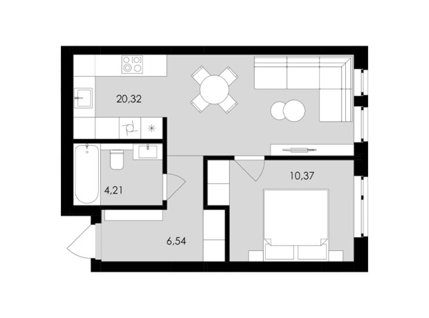 ЖК Avalon Holiday One: планировка 1-комнатной квартиры 41 м²