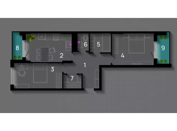 ЖК SkyGarden: планировка 3-комнатной квартиры 67 м²