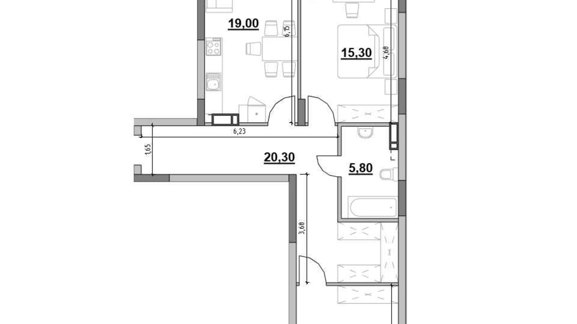 Планування 2-кімнатної квартири в ЖК Ok'Land 77.4 м², фото 691607
