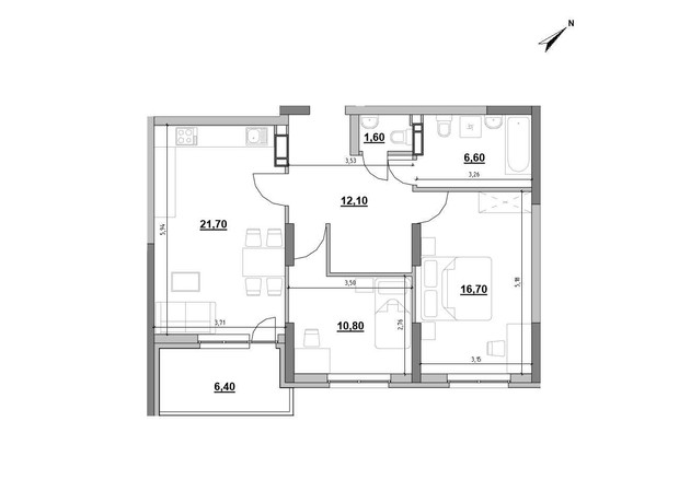 ЖК Ok'Land: планування 2-кімнатної квартири 75.9 м²