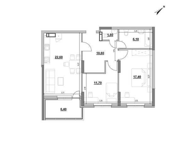 ЖК Ok'Land: планування 2-кімнатної квартири 76.4 м²