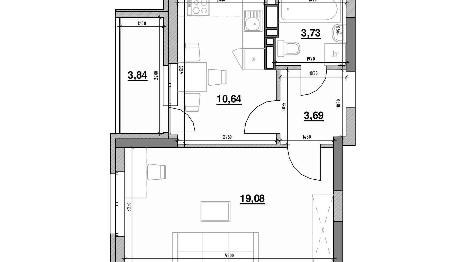 Планировка 1-комнатной квартиры в ЖК Ok'Land 40.98 м², фото 691615
