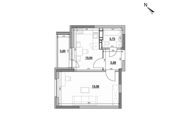 ЖК Ok'Land: планировка 1-комнатной квартиры 40.98 м²
