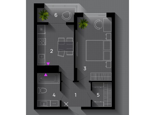 ЖК SkyGarden: планування 1-кімнатної квартири 40 м²