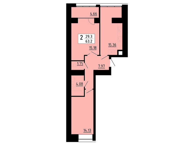 ЖК Кольоровий: планировка 2-комнатной квартиры 63.2 м²