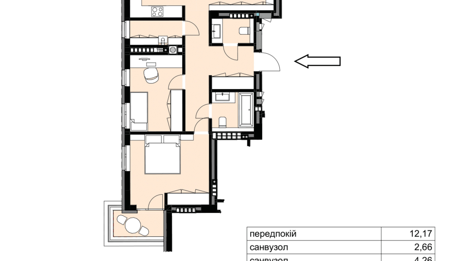 Планування 2-кімнатної квартири в ЖК Central Park 100.48 м², фото 691672