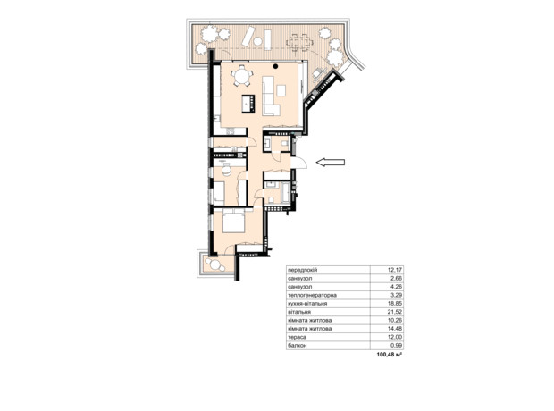 ЖК Central Park: планування 2-кімнатної квартири 100.48 м²