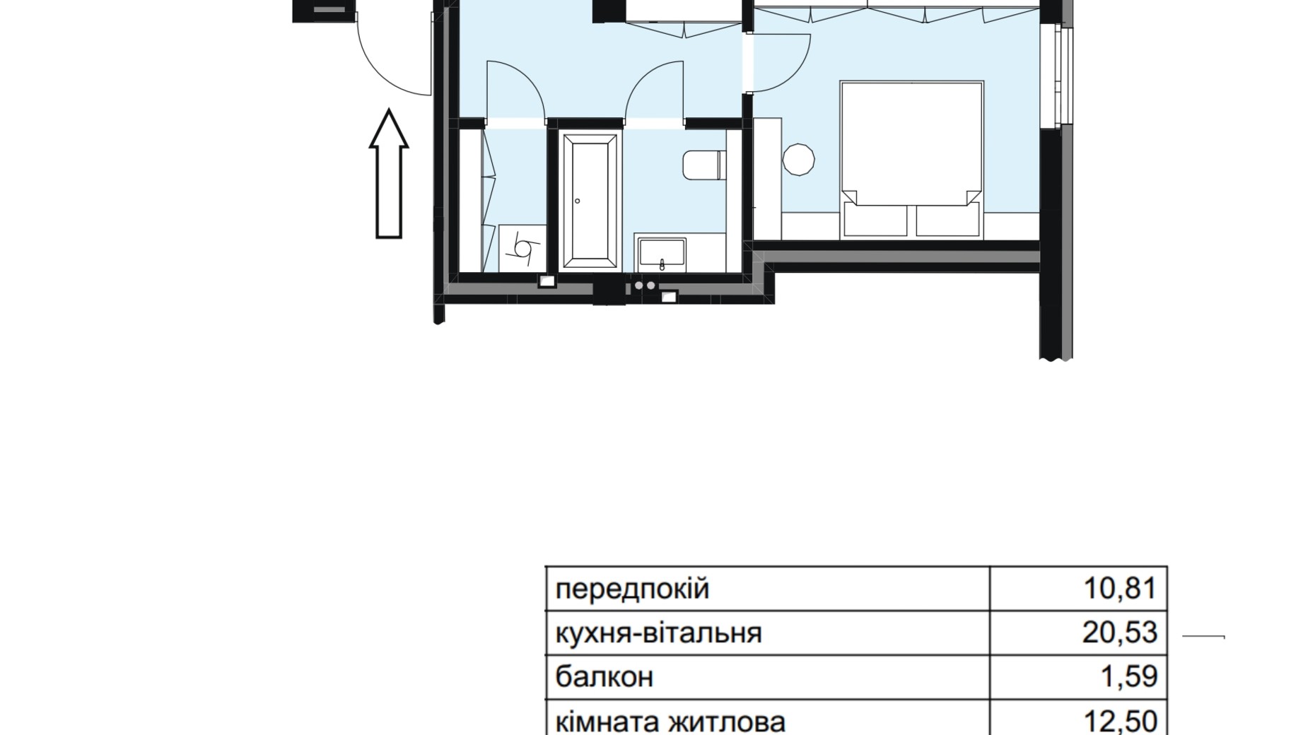 Планування 1-кімнатної квартири в ЖК Central Park 51.55 м², фото 691674
