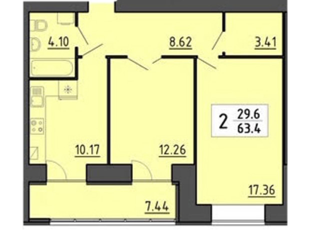 Квартал Енергія: планування 2-кімнатної квартири 66.2 м²