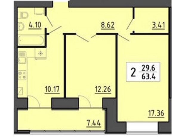 Квартал Энергия: планировка 2-комнатной квартиры 63.4 м²