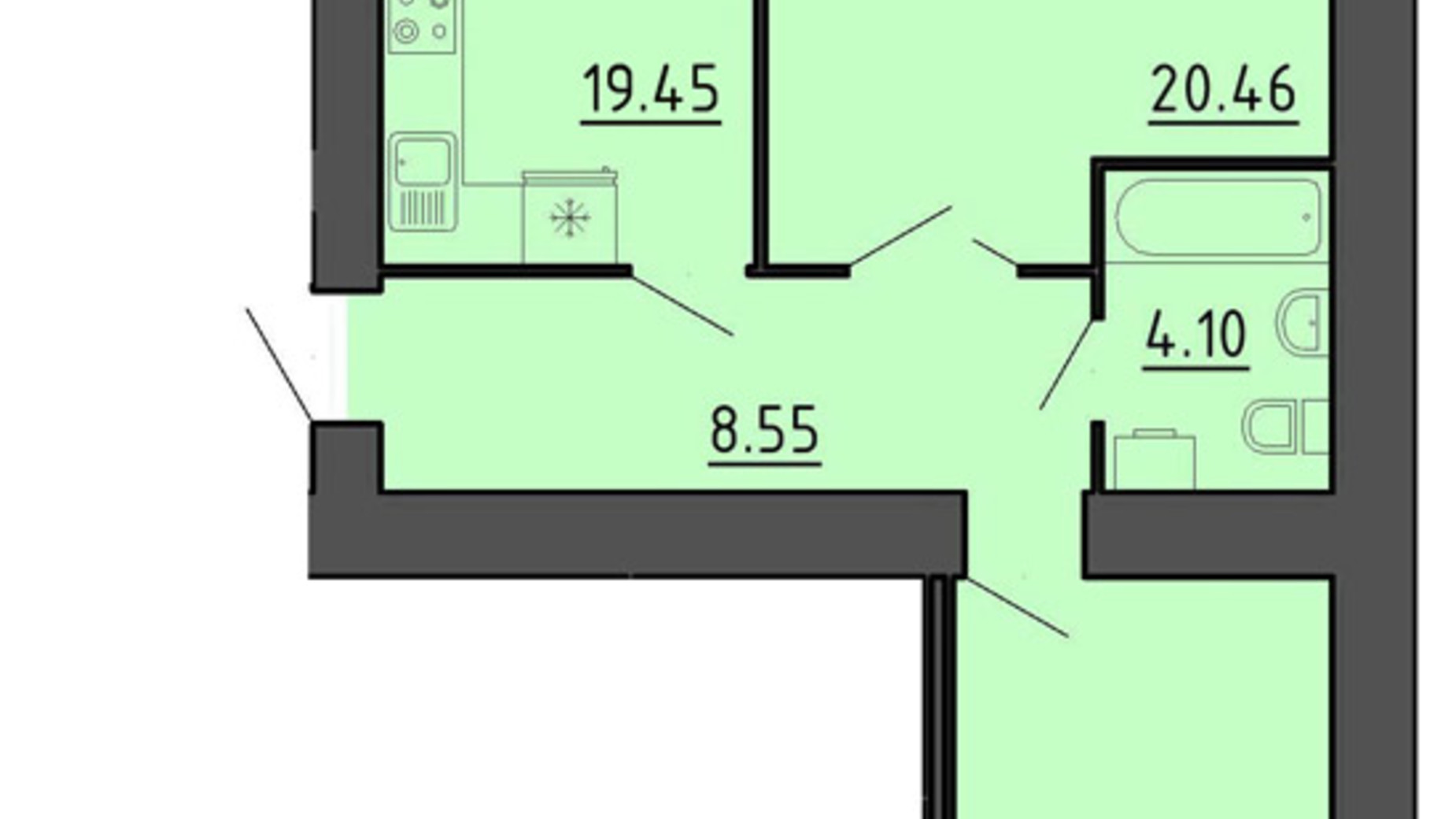 Планировка 2-комнатной квартиры в Квартал Энергия 51.48 м², фото 692019