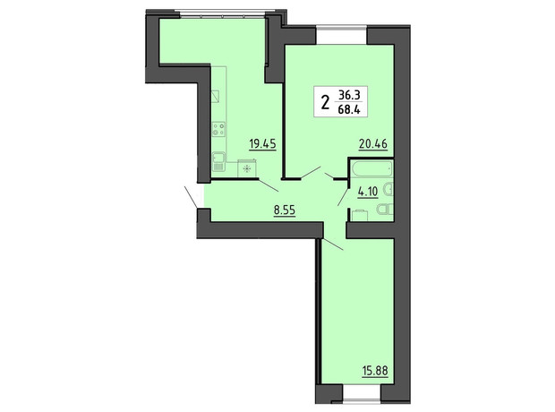 Квартал Енергія: планування 2-кімнатної квартири 51.48 м²