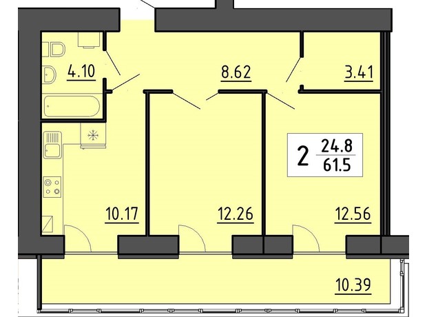 Квартал Энергия: планировка 2-комнатной квартиры 56.2 м²