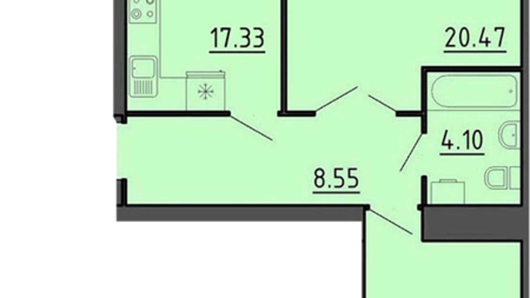 Планировка 2-комнатной квартиры в Квартал Энергия 64.1 м², фото 692024