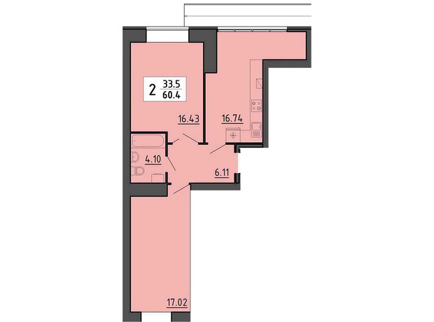 Квартал Энергия: планировка 2-комнатной квартиры 62.1 м²