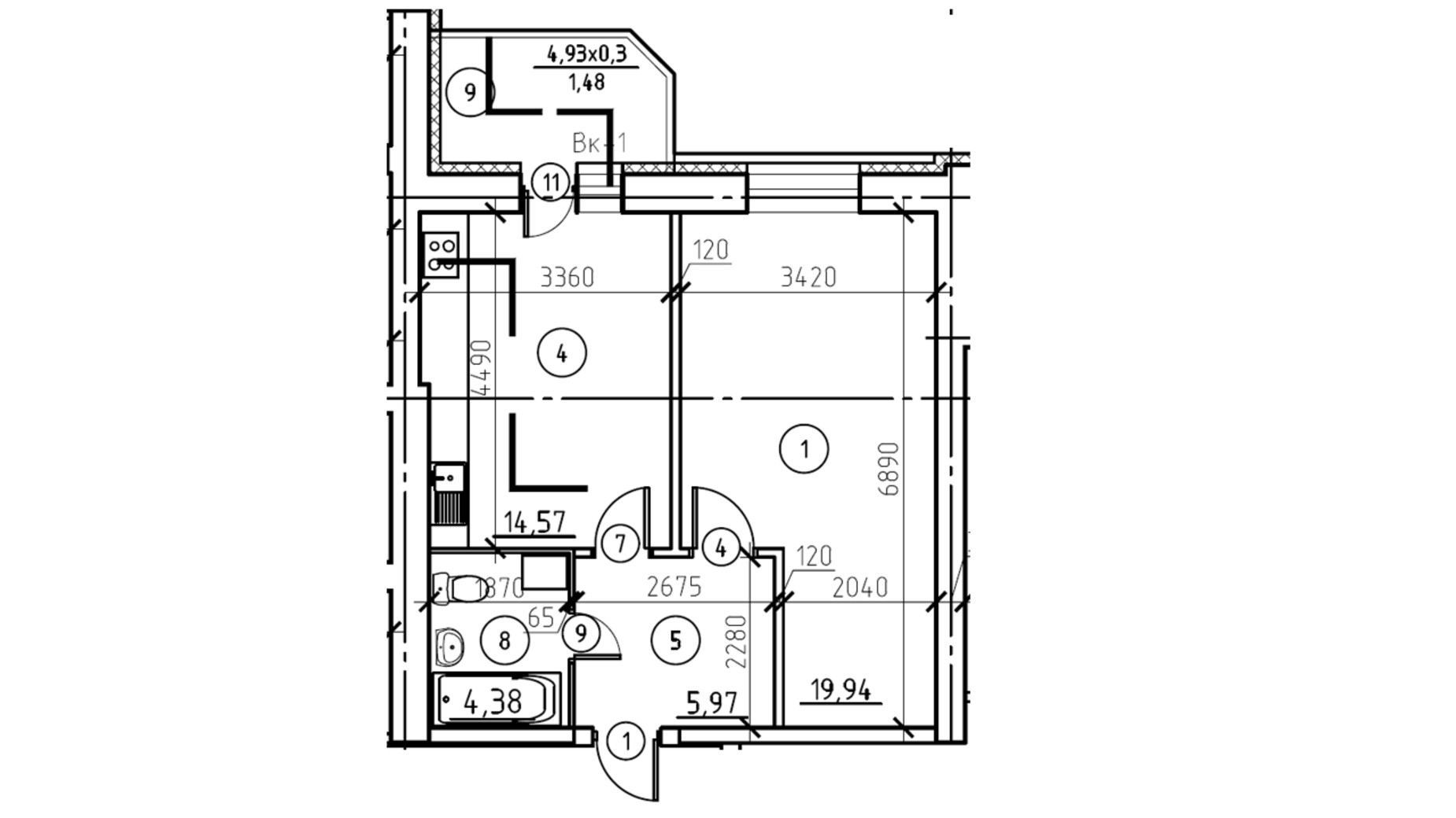 Планировка 1-комнатной квартиры в ЖК Эспланада 46.4 м², фото 692138