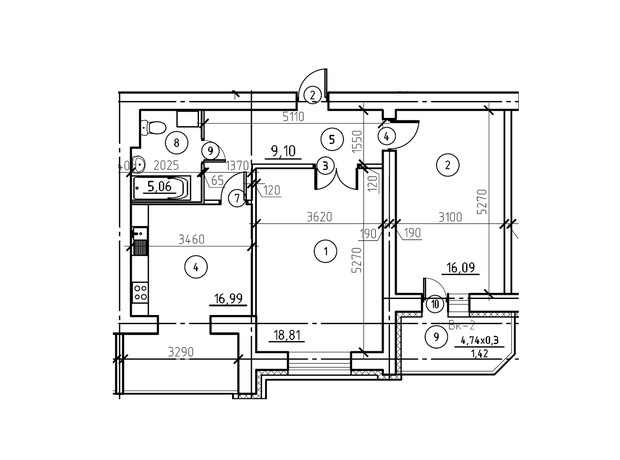 ЖК Эспланада: планировка 2-комнатной квартиры 67.73 м²