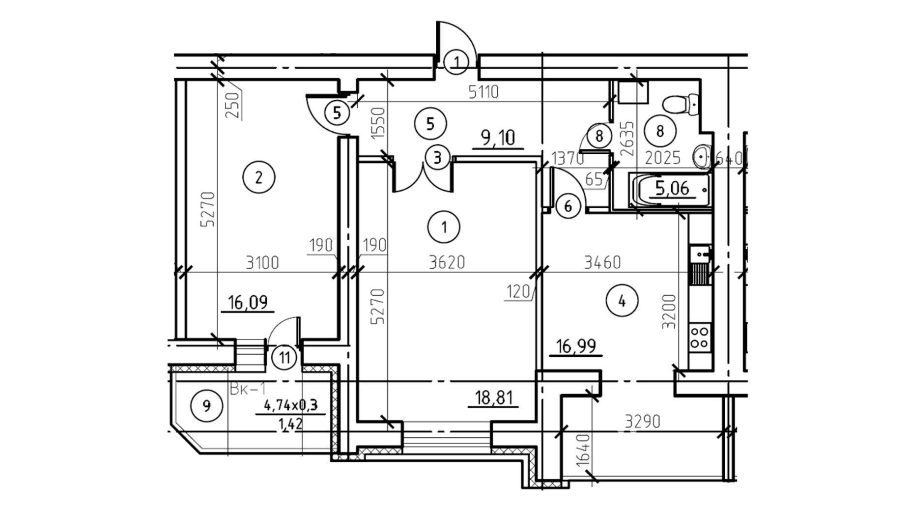 Планировка 2-комнатной квартиры в ЖК Эспланада 67.73 м², фото 692141