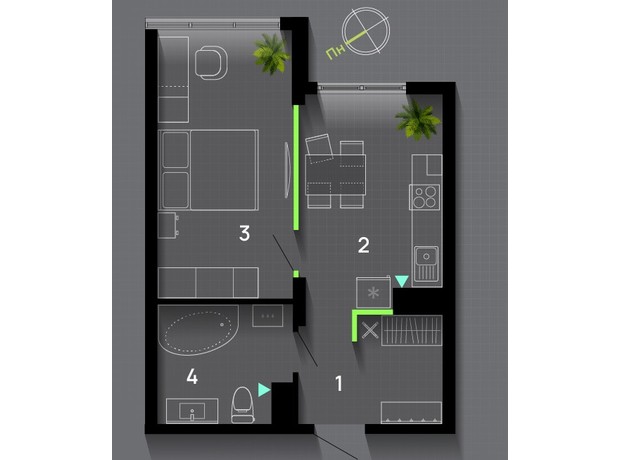 ЖК Comfort Park: планування 1-кімнатної квартири 42 м²