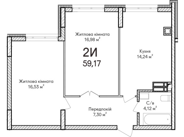 ЖК Синергия Сити: планировка 2-комнатной квартиры 59 м²