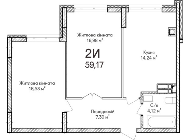 ЖК Синергія Сіті: планування 2-кімнатної квартири 59 м²