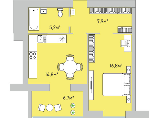 ЖК Park Estate: планування 1-кімнатної квартири 51.4 м²