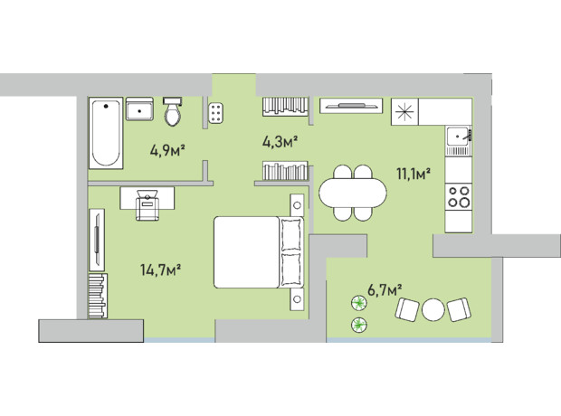 ЖК Park Estate: планування 1-кімнатної квартири 41.7 м²
