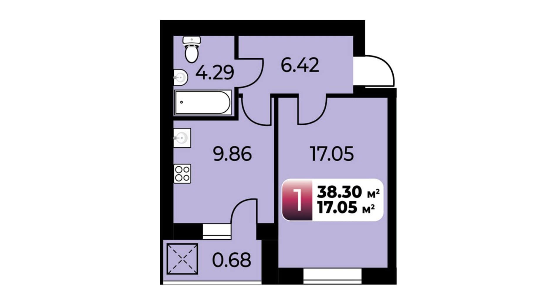 Планировка 1-комнатной квартиры в ЖК Софиевский Партал 38.3 м², фото 692489