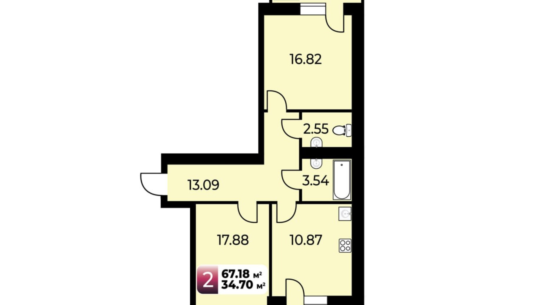 Планировка 2-комнатной квартиры в ЖК Софиевский Партал 67.18 м², фото 692541