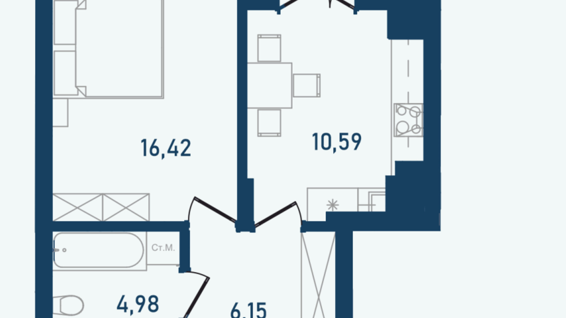 Планировка 1-комнатной квартиры в ЖК Престижный 2 42.27 м², фото 692592