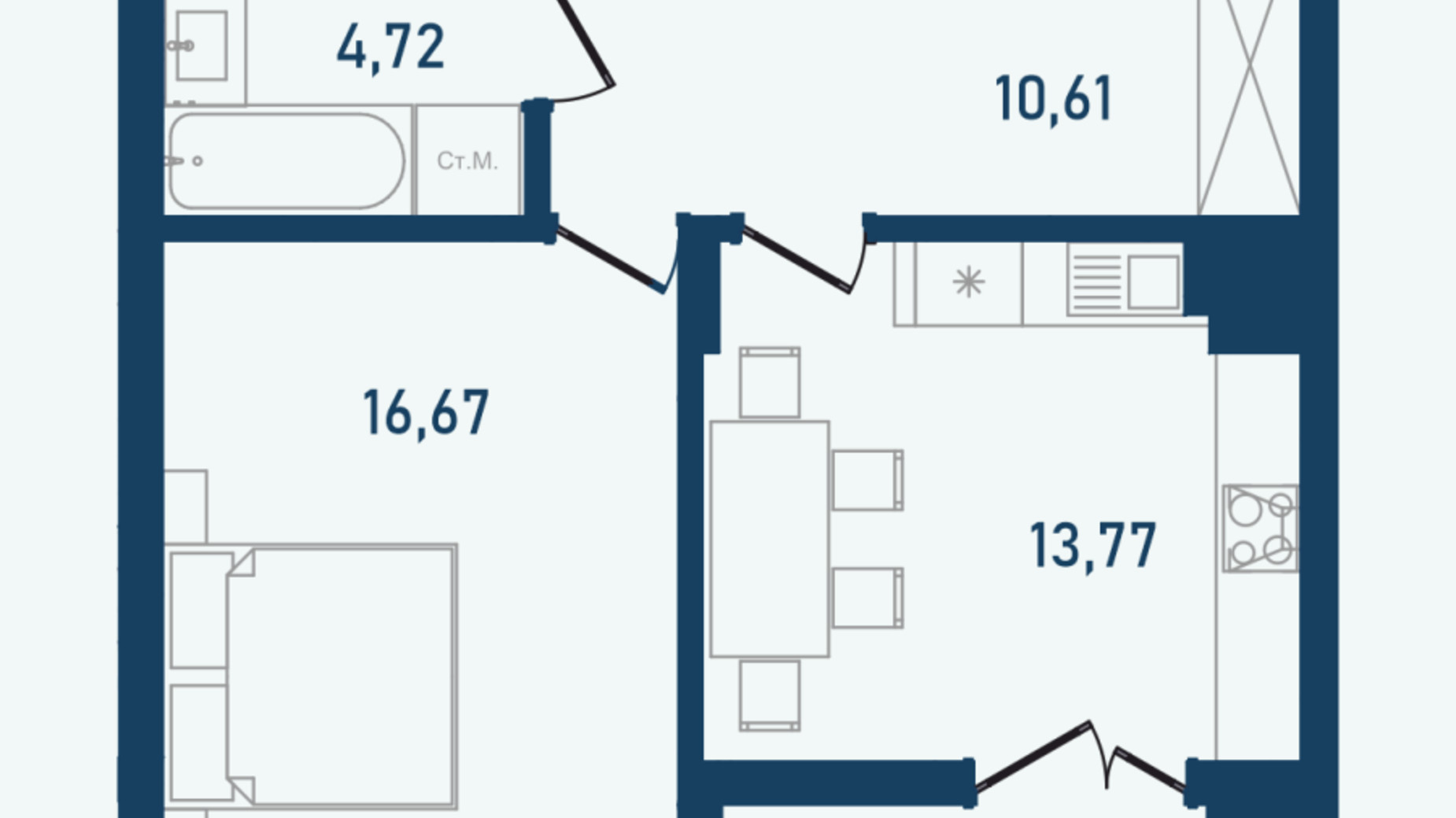 Планування 1-кімнатної квартири в ЖК Престижний 2 50.56 м², фото 692593