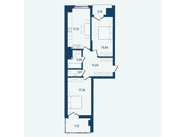 ЖК Престижний 2: планування 2-кімнатної квартири 78.12 м²