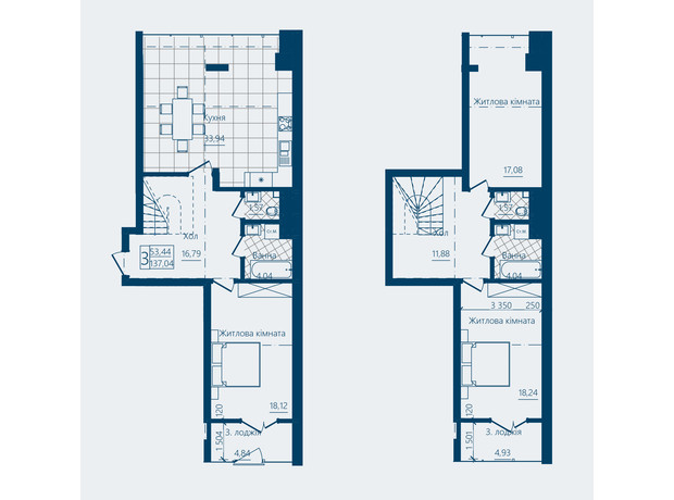 ЖК Престижный 2: планировка 3-комнатной квартиры 137.04 м²