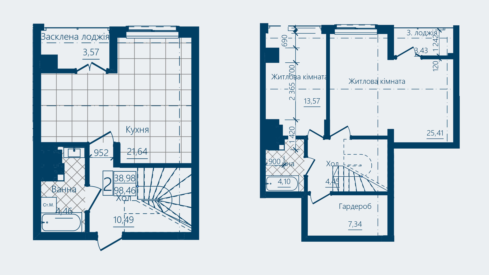 Планировка 2-комнатной квартиры в ЖК Престижный 2 98.46 м², фото 692716