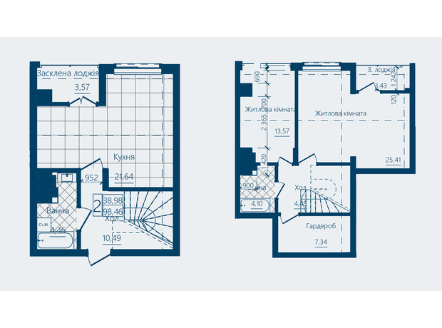 ЖК Престижний 2: планування 2-кімнатної квартири 98.46 м²