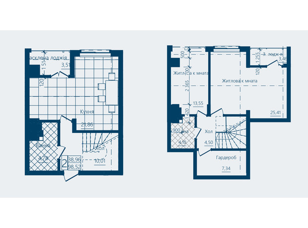 ЖК Престижний 2: планування 2-кімнатної квартири 98.52 м²