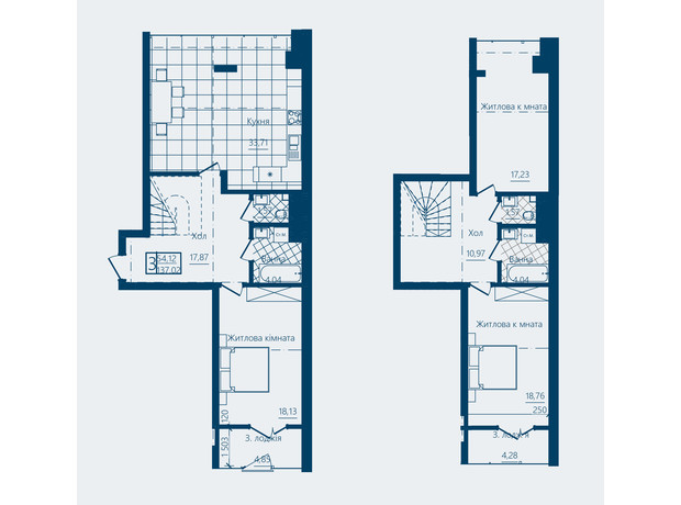 ЖК Престижный 2: планировка 3-комнатной квартиры 137.02 м²