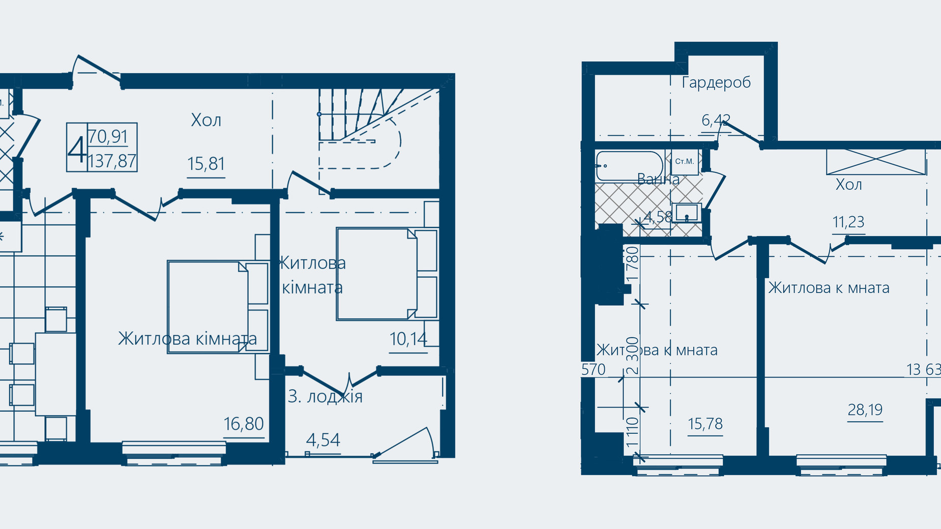 Планировка 4-комнатной квартиры в ЖК Престижный 2 137.87 м², фото 692724