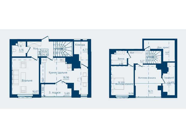 ЖК Престижный 2: планировка 3-комнатной квартиры 124.3 м²