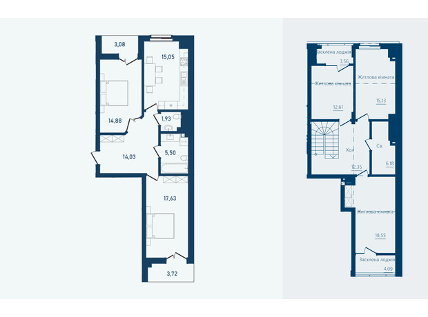 ЖК Престижный 2: планировка 4-комнатной квартиры 150.74 м²